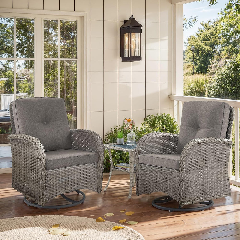 Outdoor Swivel Glider Rocker Chairs - 3 Piece Wicker Patio Furniture Set, All...