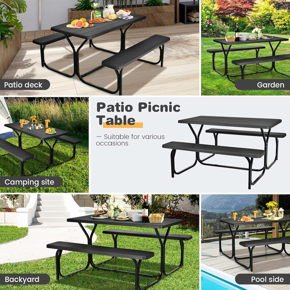 COSTWAY Outdoor Picnic Table, HDPE Plastic Picnic Table Bench Set