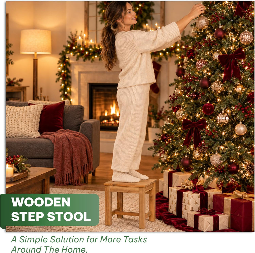 12" Wooden Step Stool, Small Wood Stool for Bathroom, Kitchen - White Oak