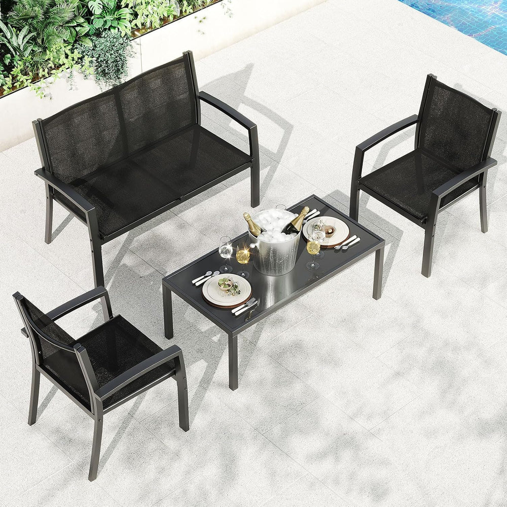 Garvee 4 Piece Patio Bistro Furniture Set, Outdoor Conversation Set with 3 Ch...