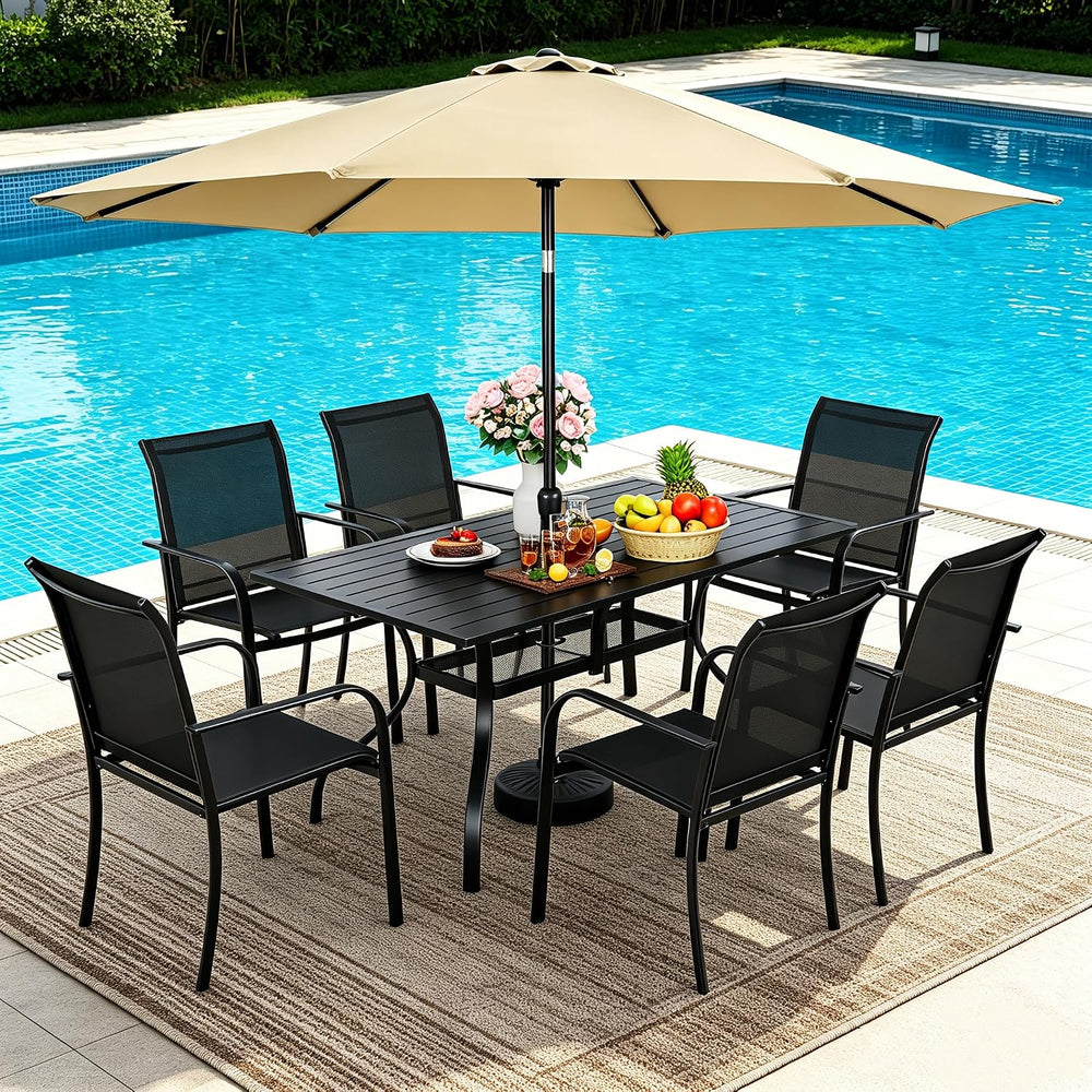 SUNCROWN 8 - Piece Outdoor Dining Set, Patio Furniture Set with 6 Textilene D...