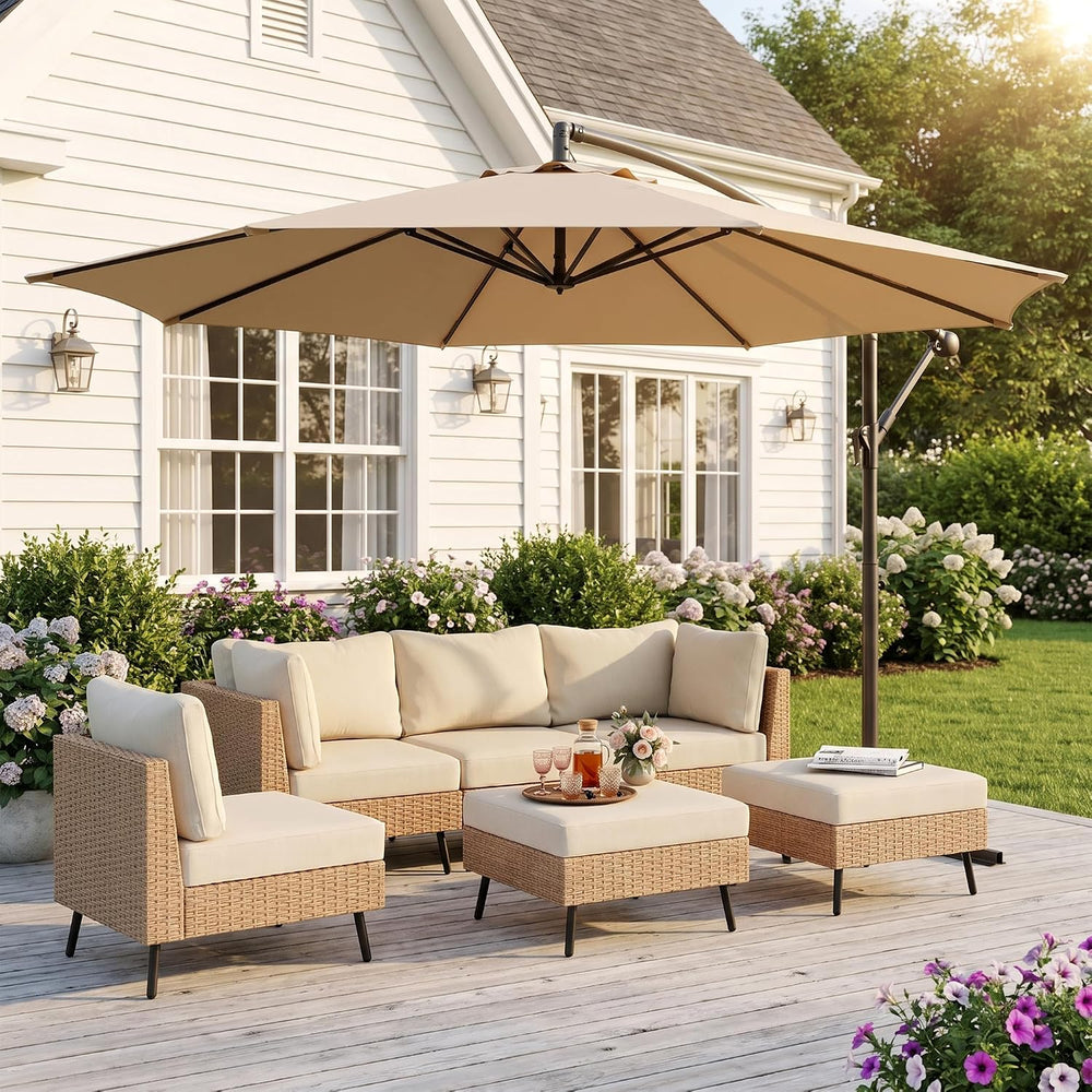 10ft Offset Patio Umbrella, Cantilever Shade, Khaki