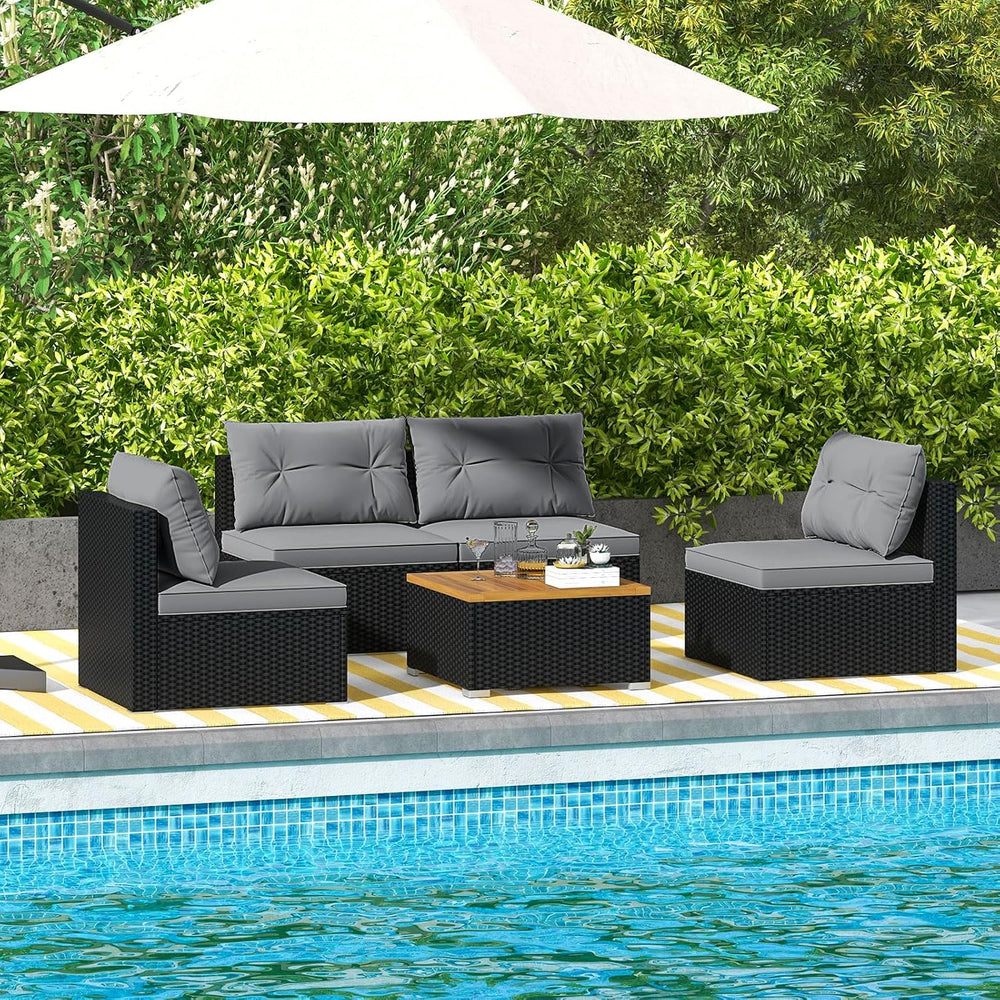 Tangkula 5 Pieces Wicker Patio Furniture Set, Outdoor 4 Armless Rattan Sofa &...