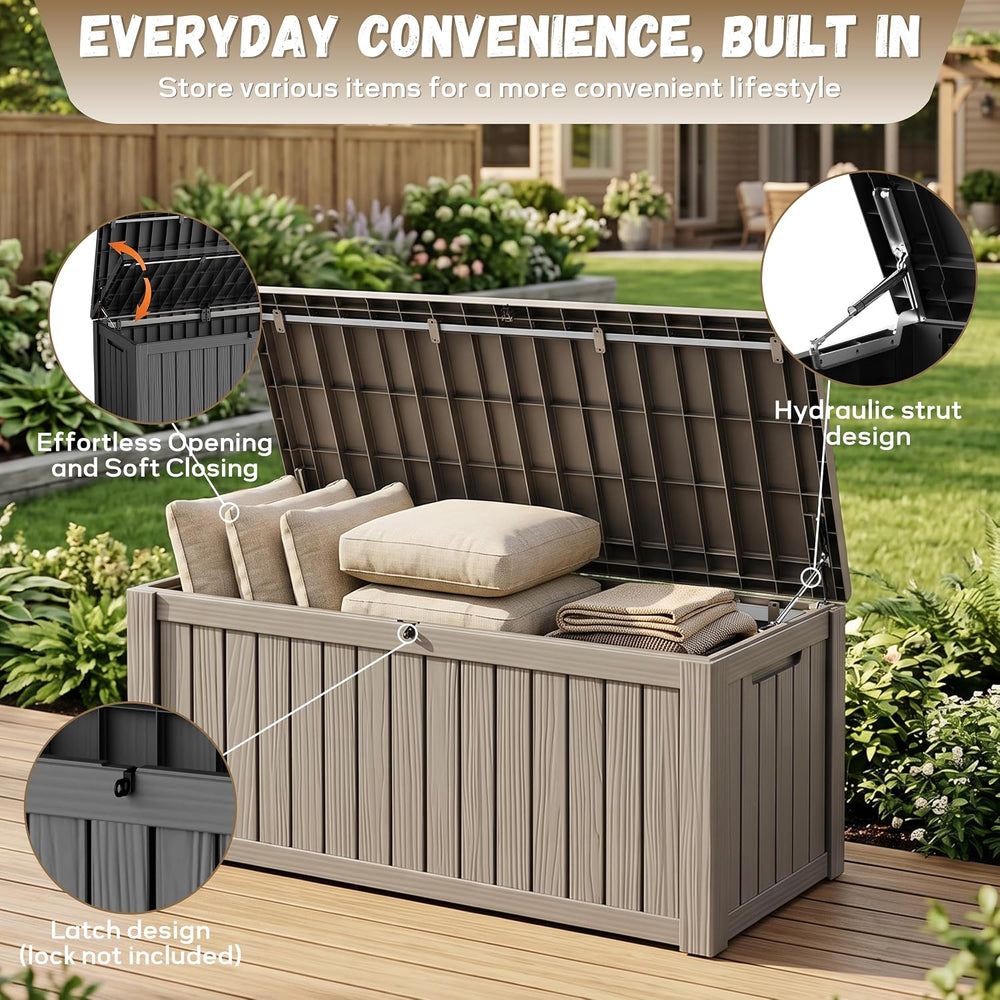 EasyUp 210 Gallon Deck Box Waterproof Lockable Outside Storage Box, Grey