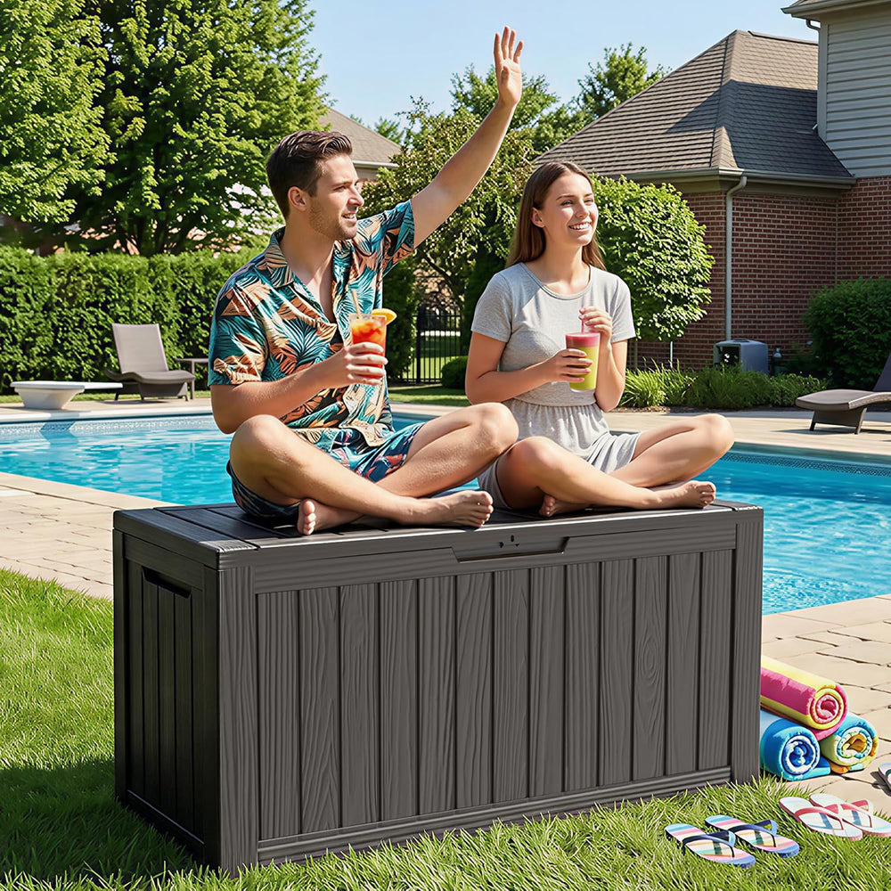 145 Gallon Outdoor Storage Box Waterproof Deck Box with Wheels, Black