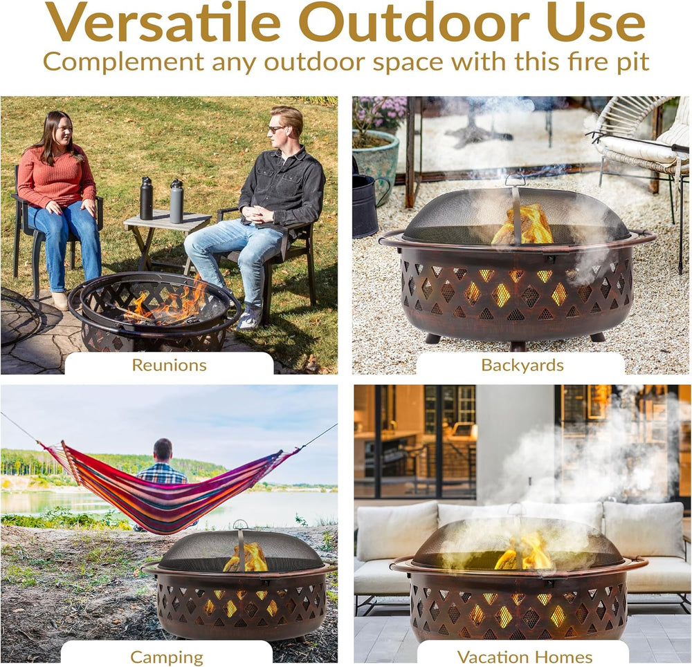 Sunnydaze Crossweave 36" Large Outdoor Fire Pit, Wood Burning, Round