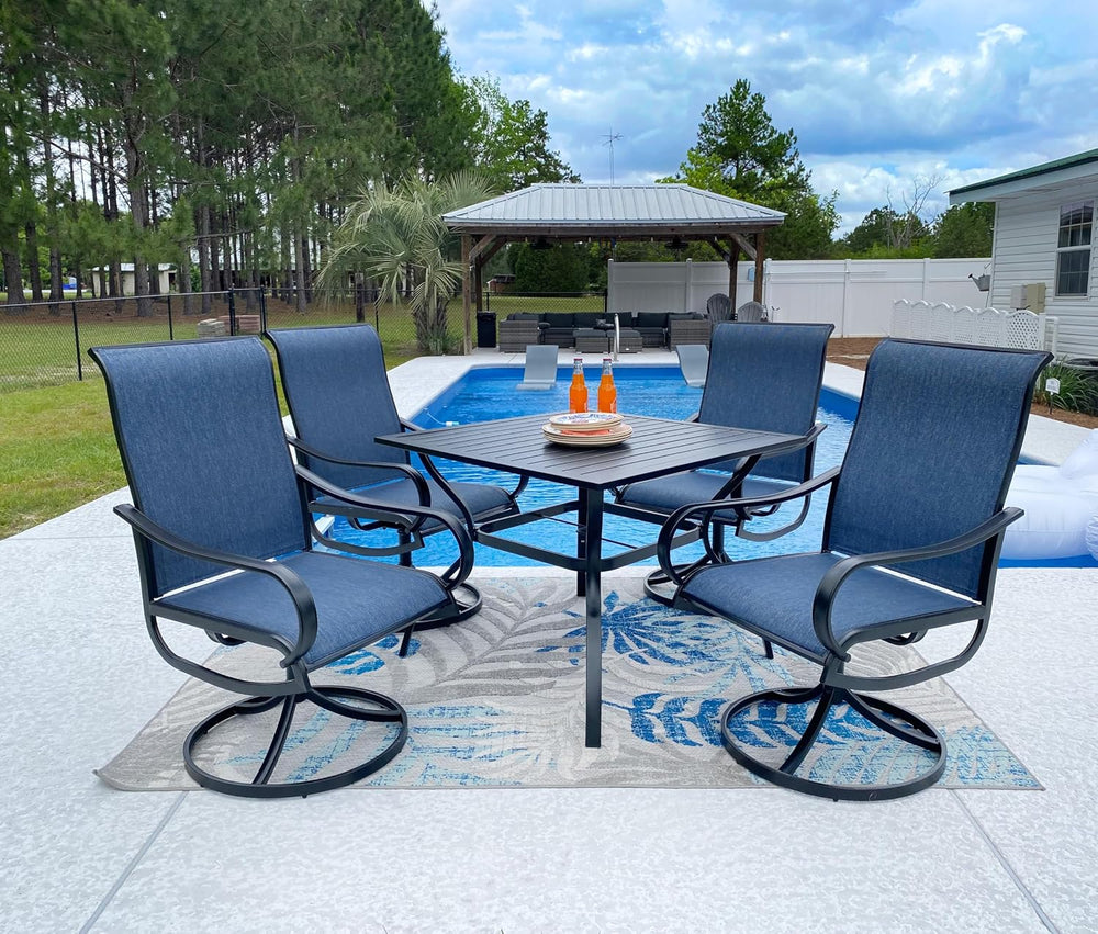 Sophia & William Patio Dining Set for 4, Square Table & Blue Swivel C...