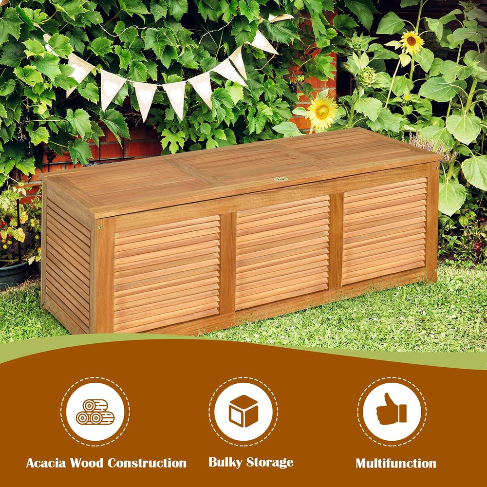 HAPPYGRILL 46 Gallon Acacia Wood Deck Box, Outdoor Storage Box Garden Tools B...