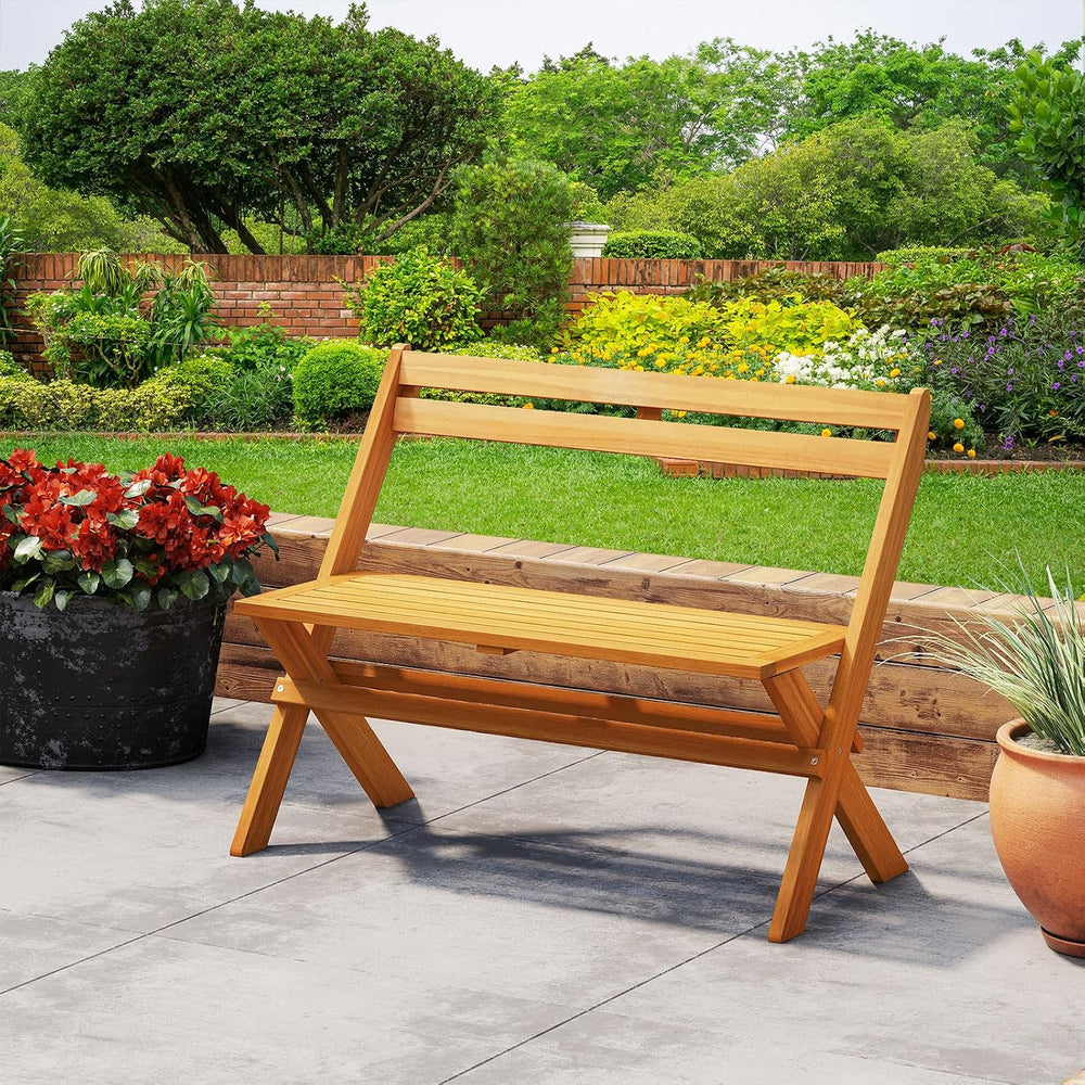 Tangkula Foldable Acacia Wood Outdoor Bench, 2-Person Patio Garden Bench with...