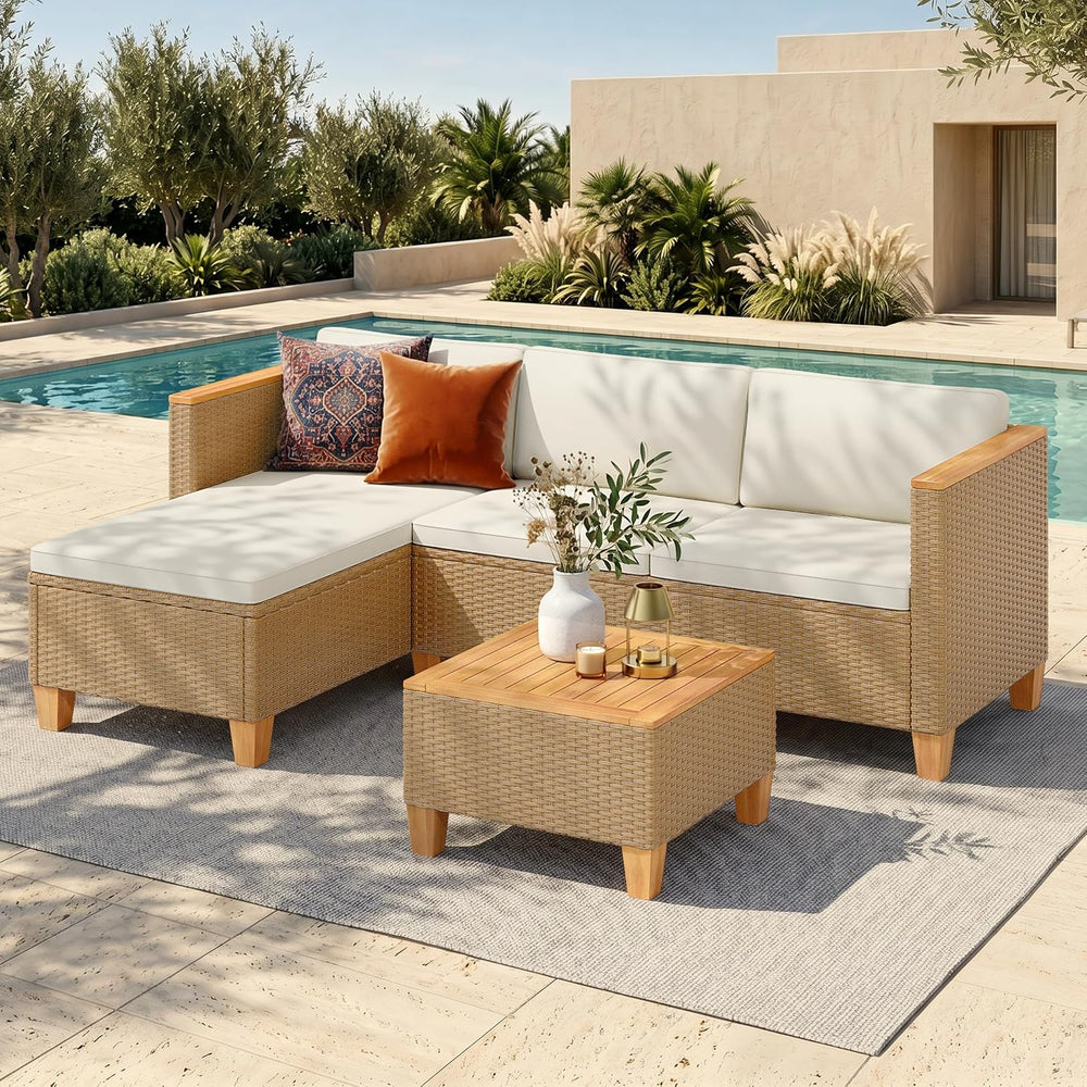 HERA'S HOUSE 3-Piece Wicker Patio Sectional Furniture Set, 4-Seat, Yellow