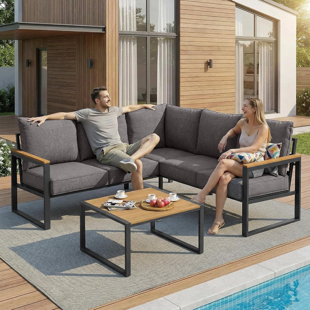 6 Pieces Metal Outdoor Sectional, Patio Conversation Set,Grey