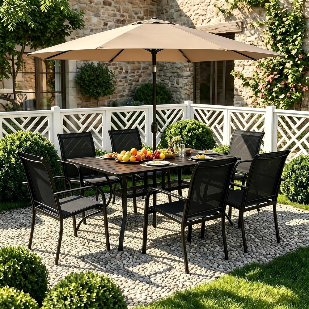 Crownland 7 Piece Patio Dining Set, Textilene Dining Sets, 6 Textilene Metal ...