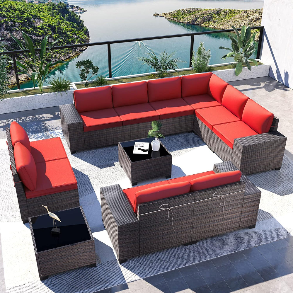 Kullavik 12 Piece Patio Furniture Set, Outdoor Wicker Sectional Sofa