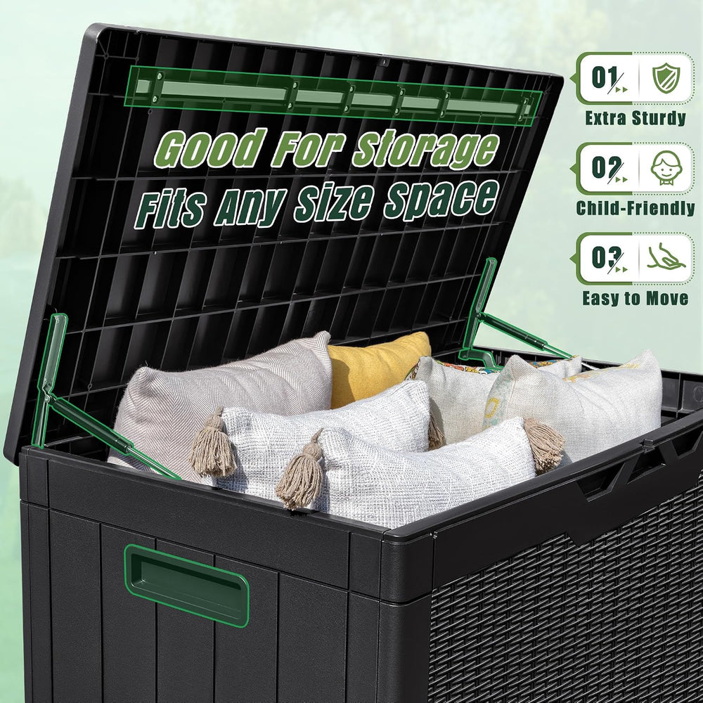 Greesum 100 Gallon Resin Deck Box Large Outdoor Storage with Cushions for Pat...