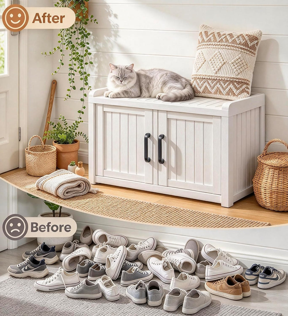 Outdoor Shoe Storage,Shoe Cabinet, Waterproof UV-Resistant Resin Shoe Bench, ...
