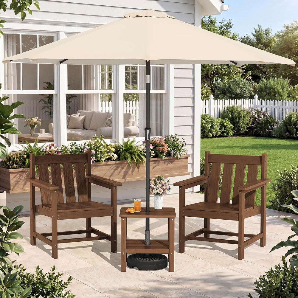 SERWALL 3 Pieces Patio Bistro Set-Outdoor Chairs with Side Table,Brown