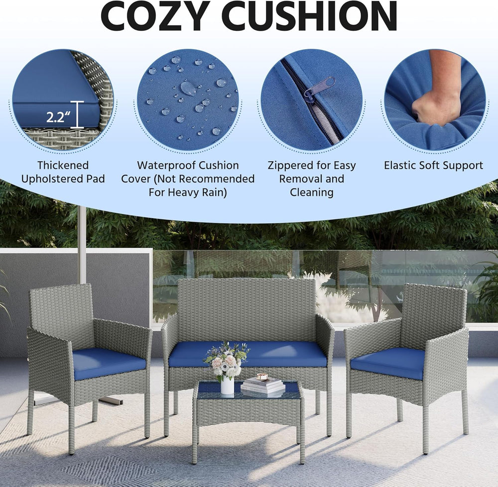 Yaheetech Patio Furniture Set 4 Pieces Conversation Sets, Rattan Chair Wicker...