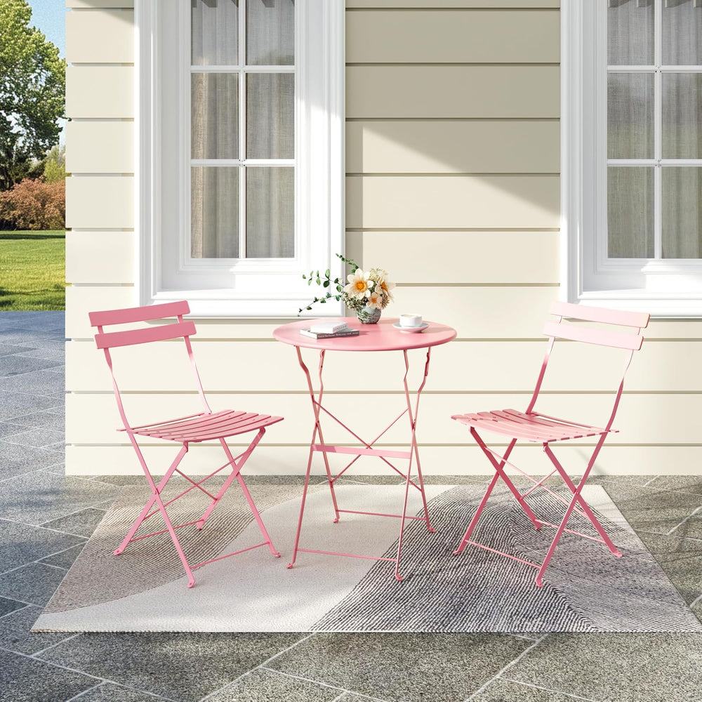 Bistro Table and Chairs Set of 2, 3 Piece Folding Patio Bistro Set, Pink