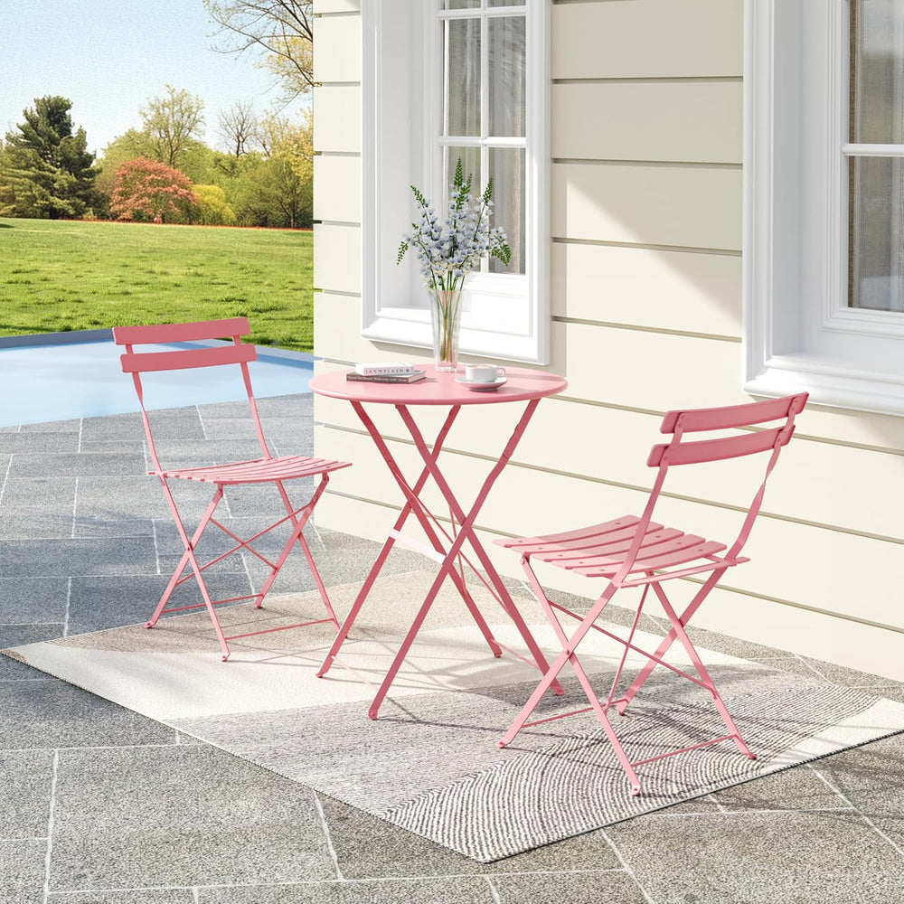 Bistro Table and Chairs Set of 2, 3 Piece Folding Patio Bistro Set, Pink
