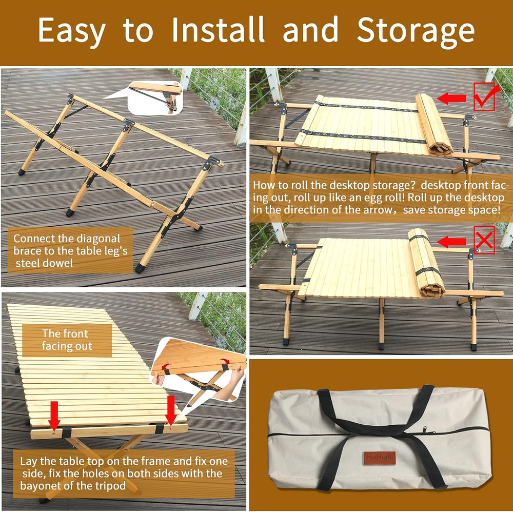Portable Folding Table,4Ft Bamboo Outdoor Camping Table,Low Picnic Table for ...