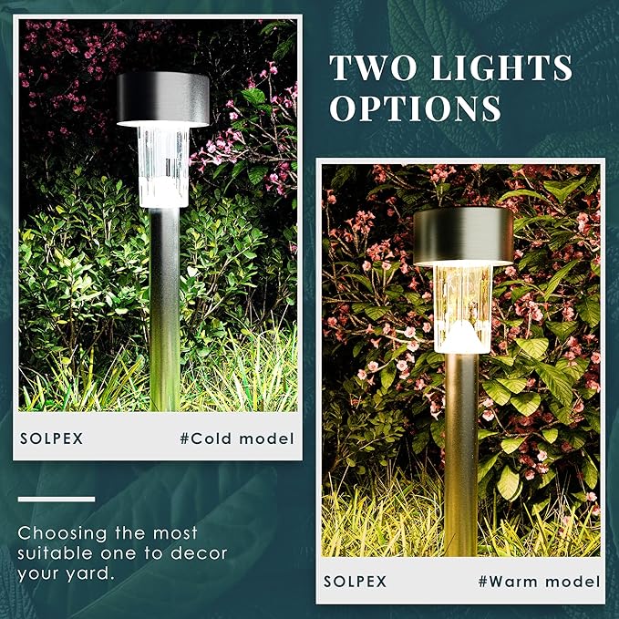 SOLPEX 24 Pack Solar Outdoor Lights Pathway, Stainless Steel Solar Lights Out...