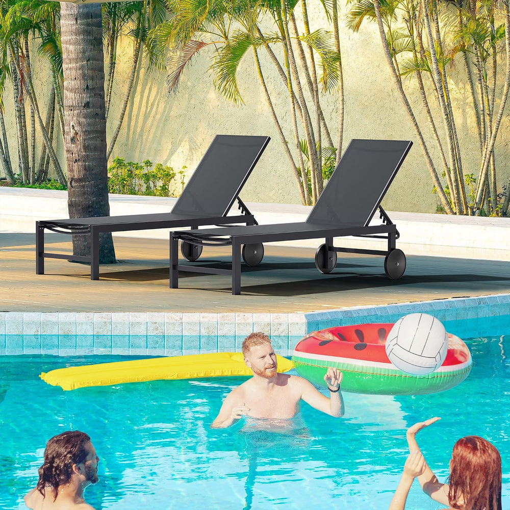 Shintenchi 2 PCS Outdoor Chaise Lounges Chair with Wheels Aluminum Reclining ...