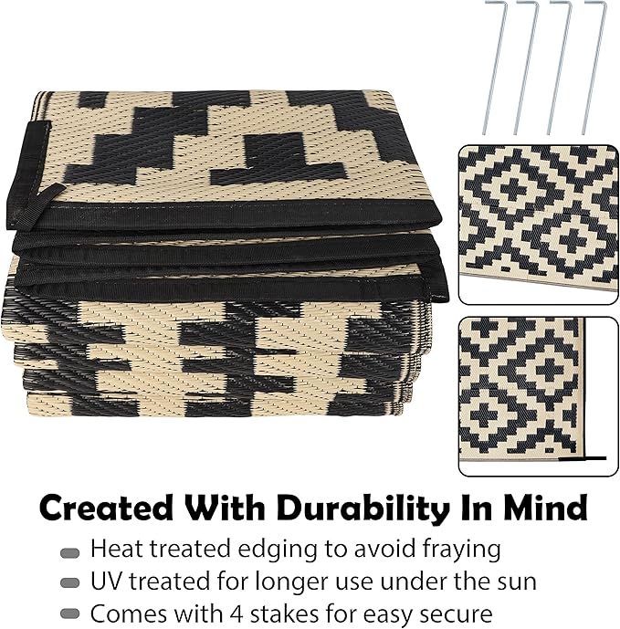 SAND MINE Reversible Mats, Plastic Straw Rug, Modern Area Rug, Large Floor Ma...