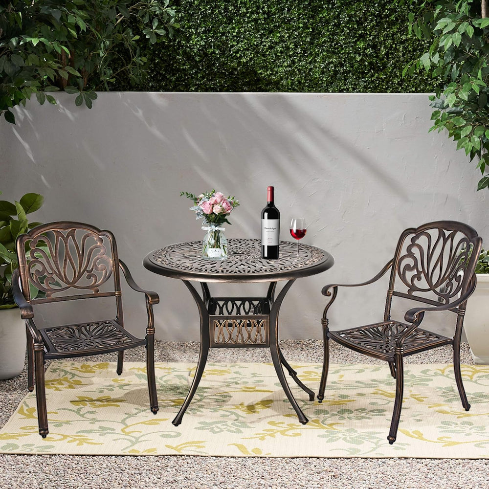 Grepatio 3 Piece All Weather Cast Aluminum Dining Set - 2 Elizabeth Chairs an...