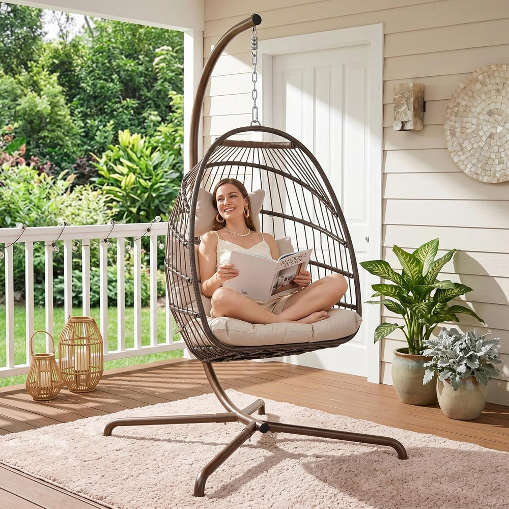 BULEXYARD Egg Swing Chair with Stand, Outdoor Hanging Egg Chair with Stand