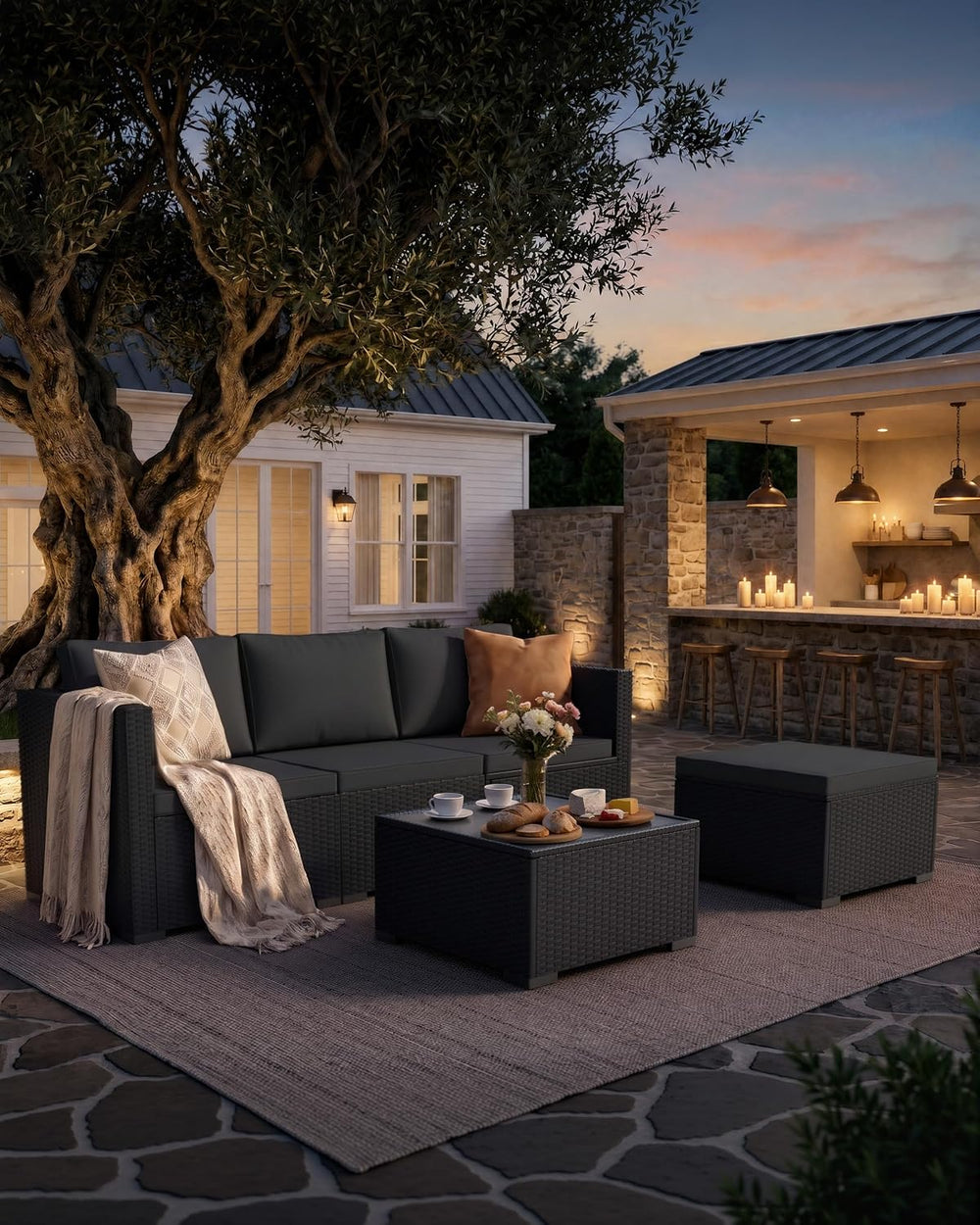 Skyfish Patio Furniture Set - Wide Armrests - All-Weather 5 Piece Outdoor Wic...