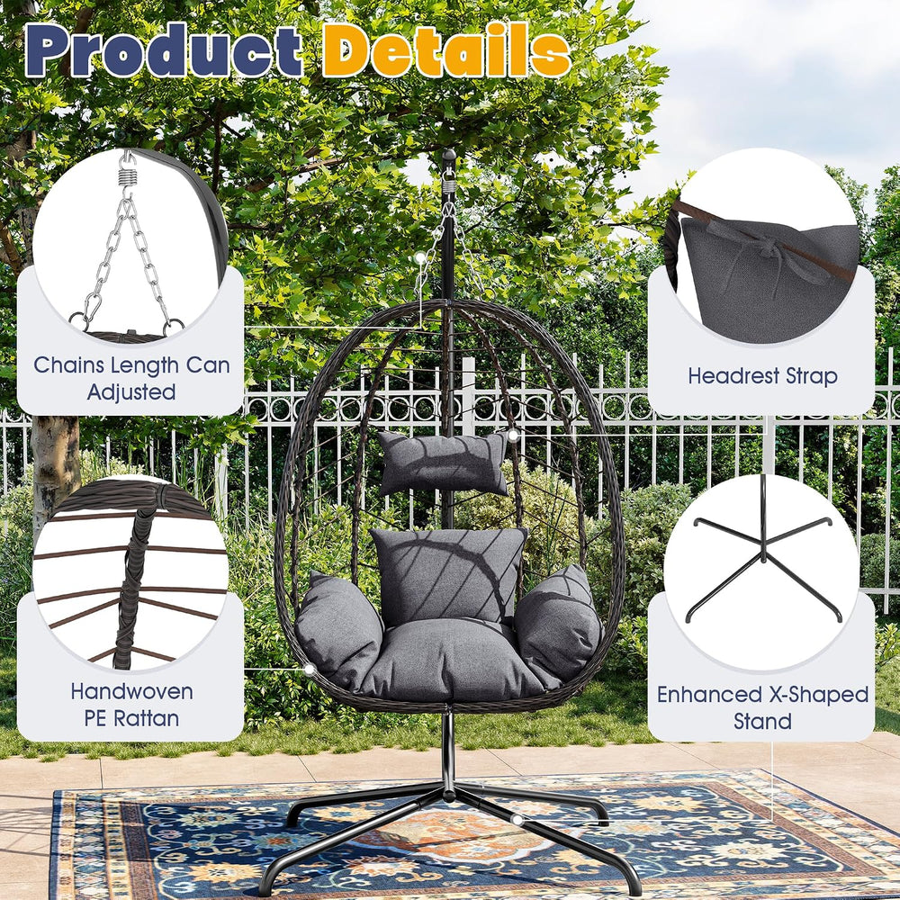LEX CRAFT Egg Chair with Stand, Patio Wicker Hanging Chair, Hammock Swing Cha...