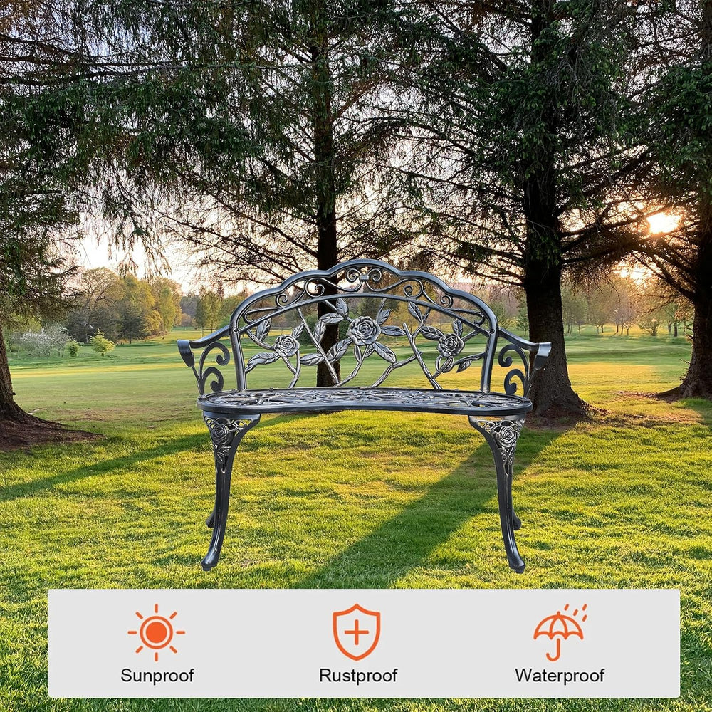 Cast Aluminium Outdoor Bench, Rose Garden Bench for Patio,Park,Lawn,Yard(Bronze)