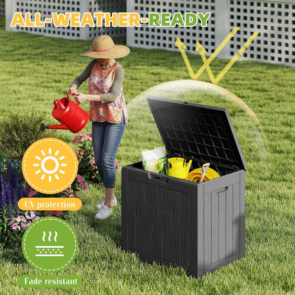 Vixzen 35 Gallon Outdoor Deck Box, Waterproof Lockable Resin Storage Box with...