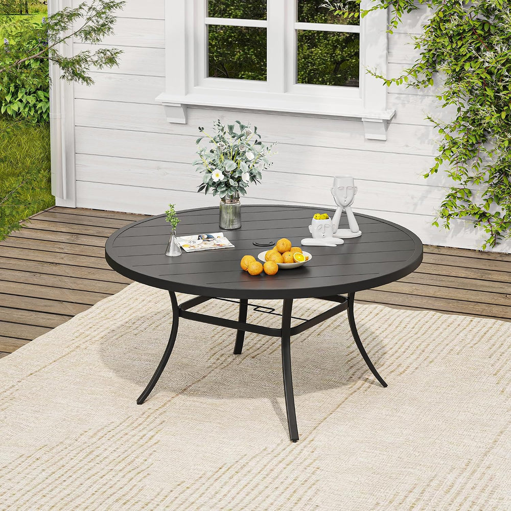 VICLLAX Patio Dining Set, Mixed Brown Swivel Chairs & 50" Black Table