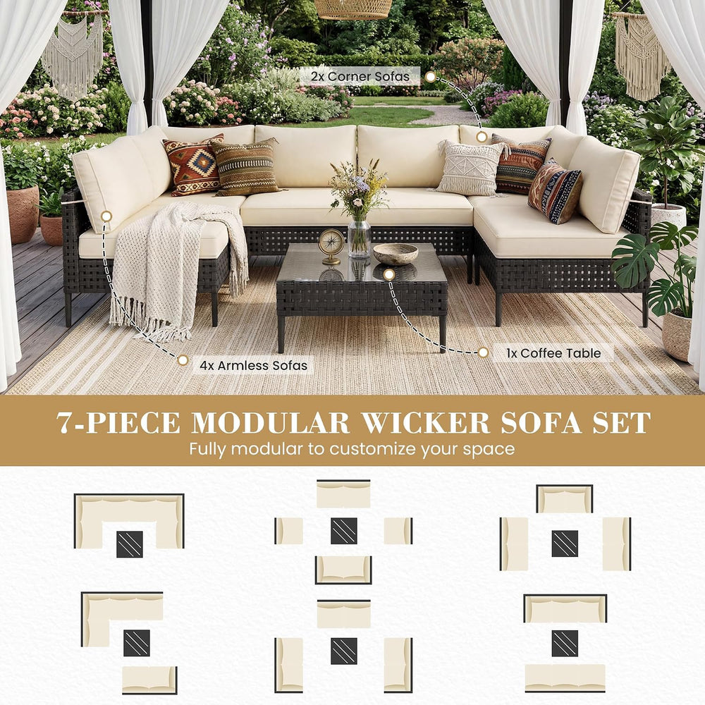 UDPATIO Patio Furniture Set, 7 Piece Modular Outdoor Furniture Set, Black