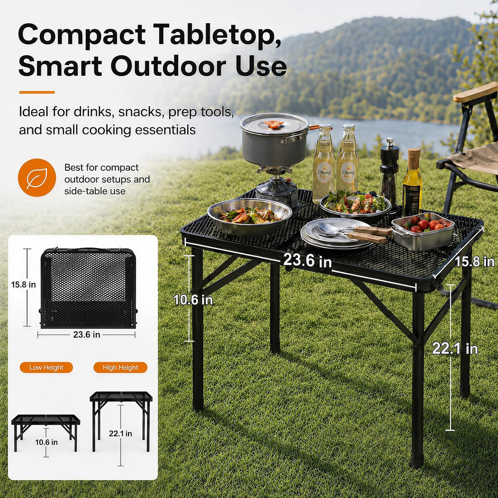 Folding Grill Table Camping Table with Mesh Desktop, Lightweight & Portab...
