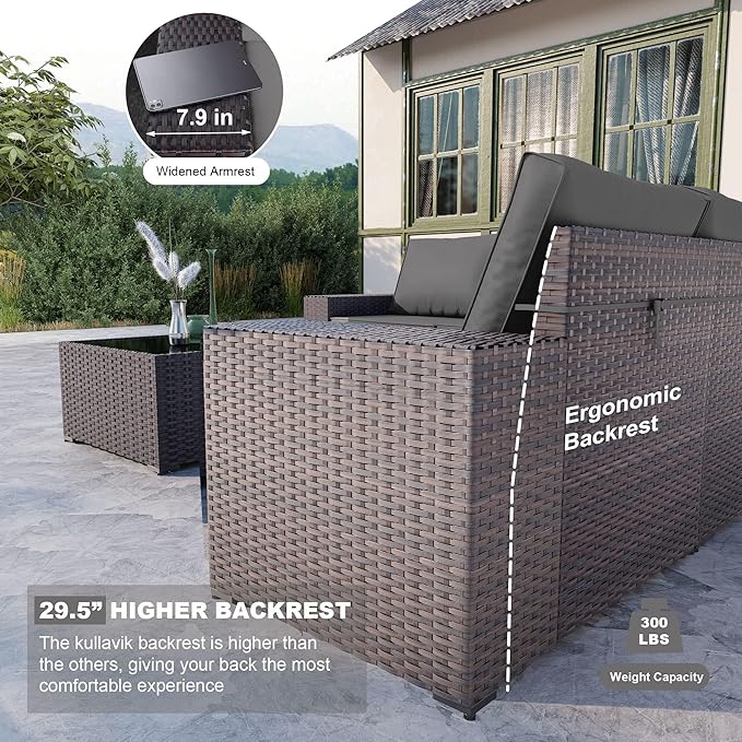 Kullavik 6PCS Outdoor Patio Furniture Set PE Wicker Rattan Sectional Sofa Pat...