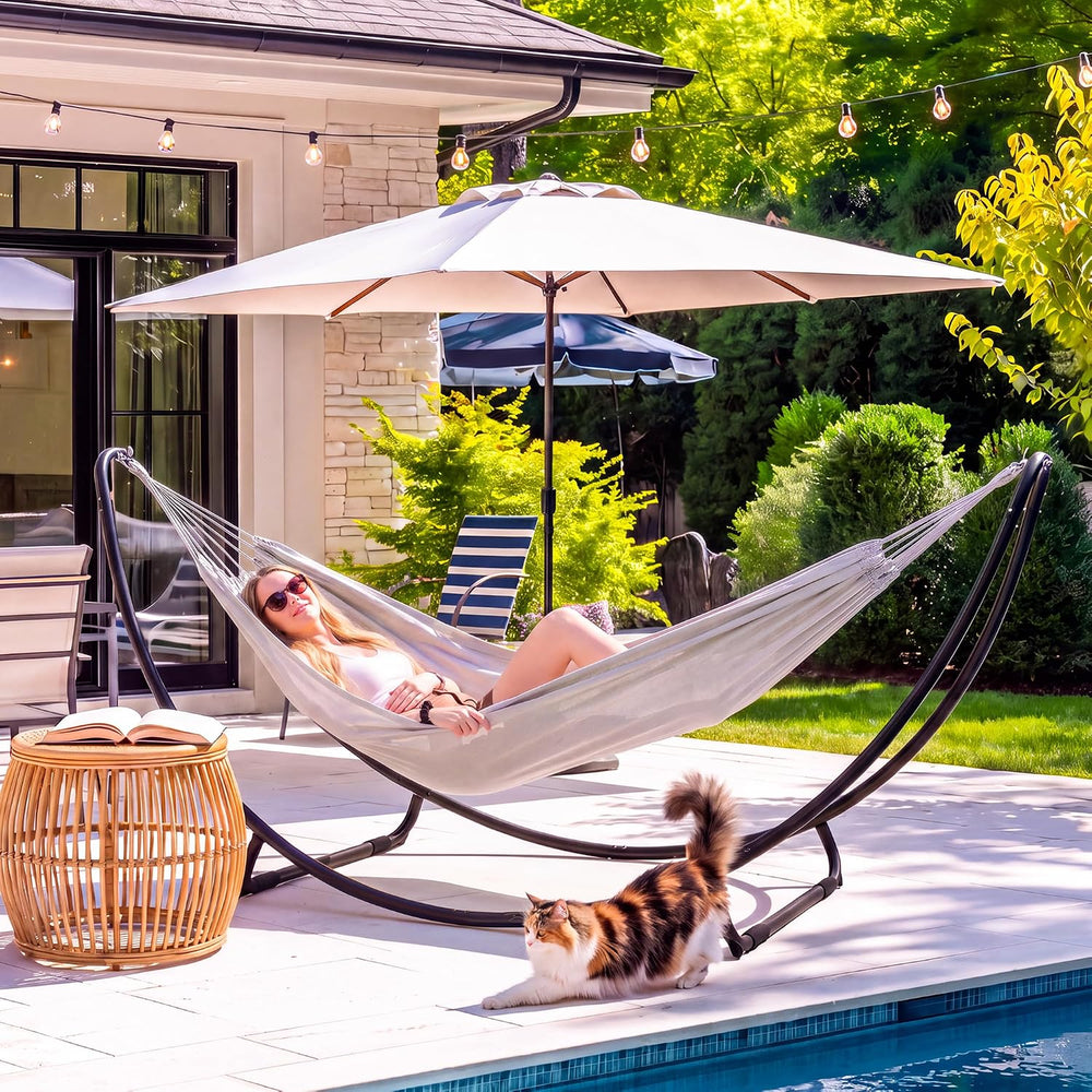 Portable Large Hammock with Stand, Patented, Light Gray