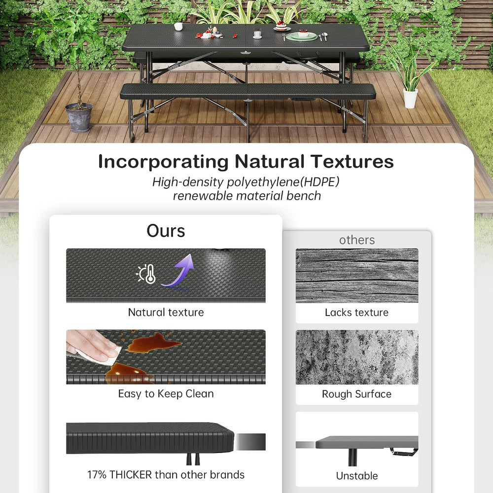 VSOAEIL 6 Foot Folding Bench, 6 FT Foldable Plastic Bench Indoor & Outdoor
