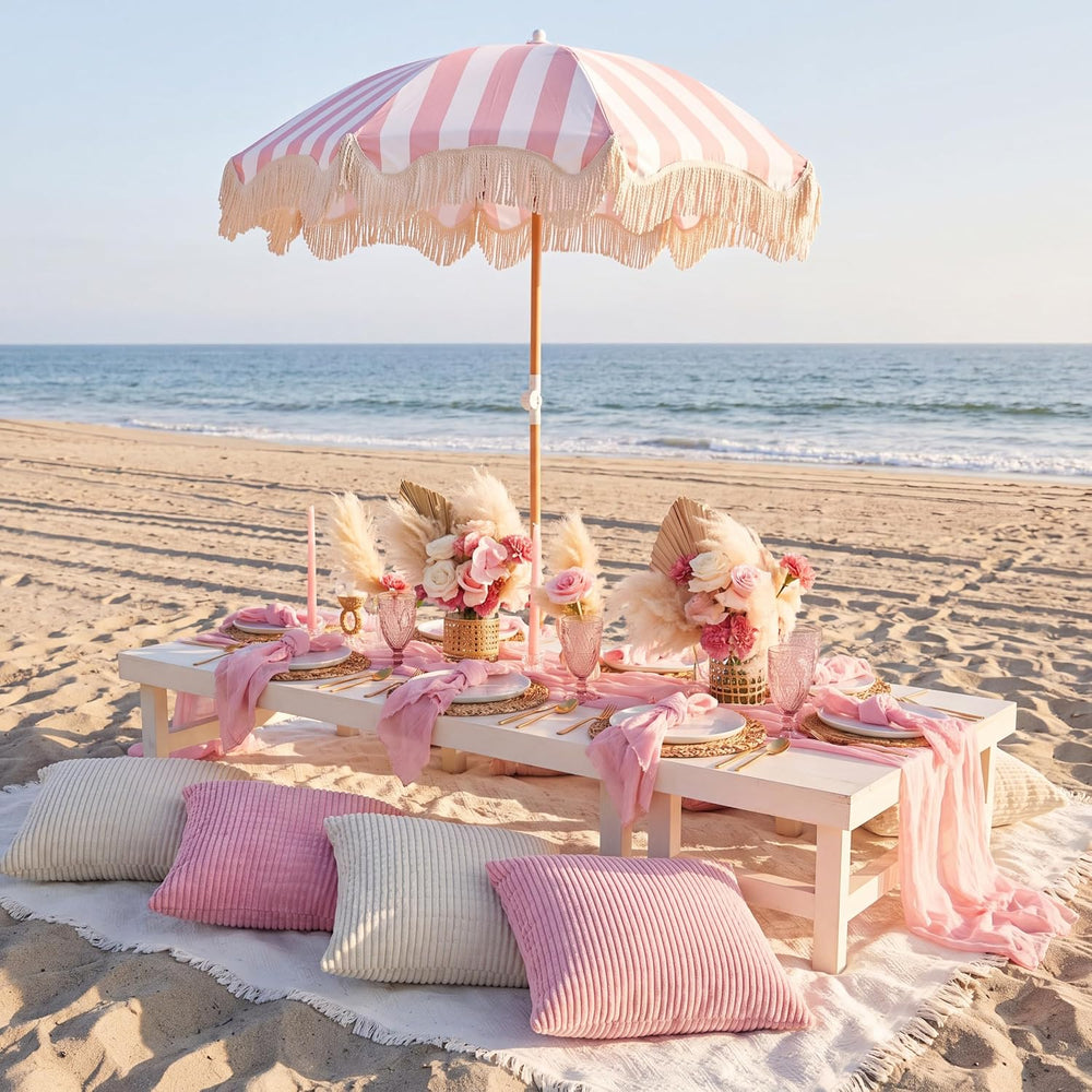 28 Pack Extra Large Pink Picnic Blanket Kit 91x71'' Outdoor Boho Pink...