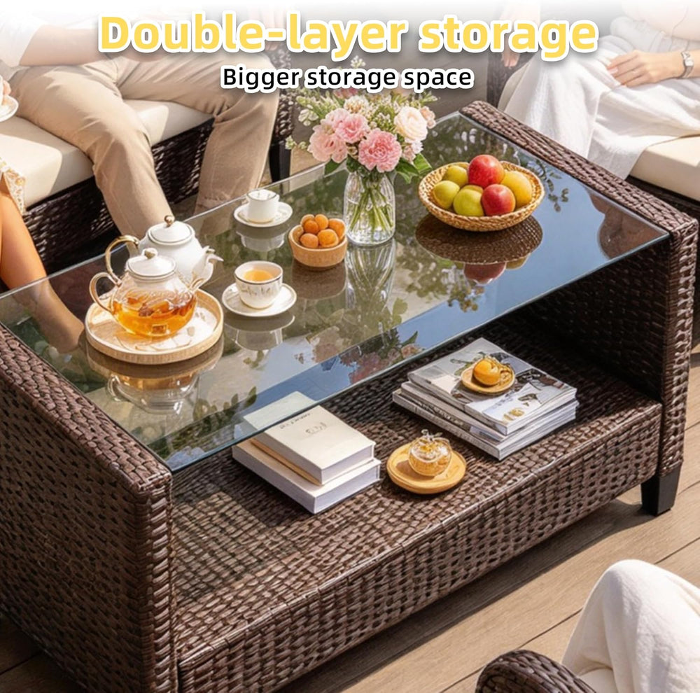 Vongrasig 4 Piece Patio Furniture Set, Wicker Porch Furniture, Beige