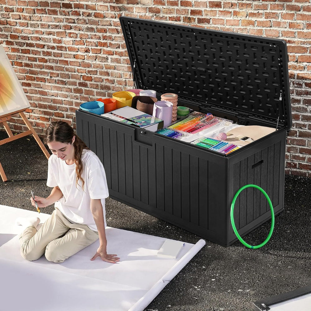 DWVO 180 Gallon Double-Wall Deck Box, XL Large Resin Outdoor Storage Box, Loc...