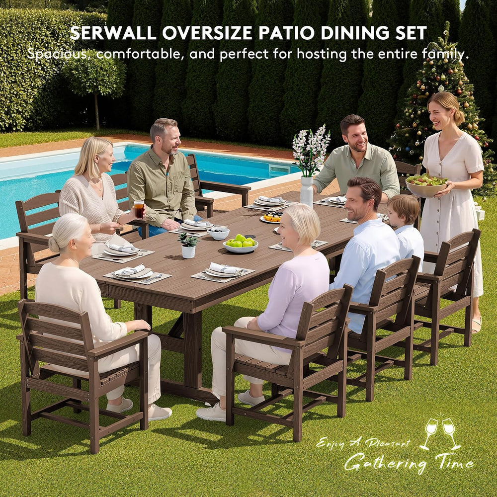SERWALL Outdoor HDPE Dining Chairs Set of 4 with Arms & Widended Seat,Brown