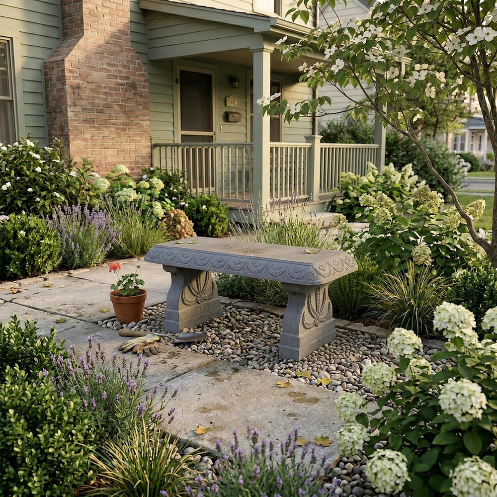 Basalt Grey Garden Bench - Outdoor Benches Weatherproof - Front Porch Seating...
