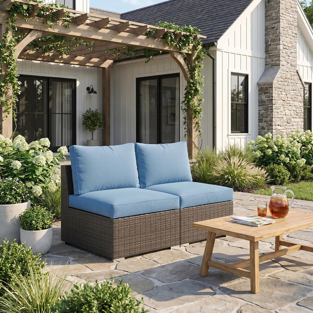 Wisteria Lane Outdoor Sofa, 2 Pieces Wicker Patio Furniture Set with Washable...
