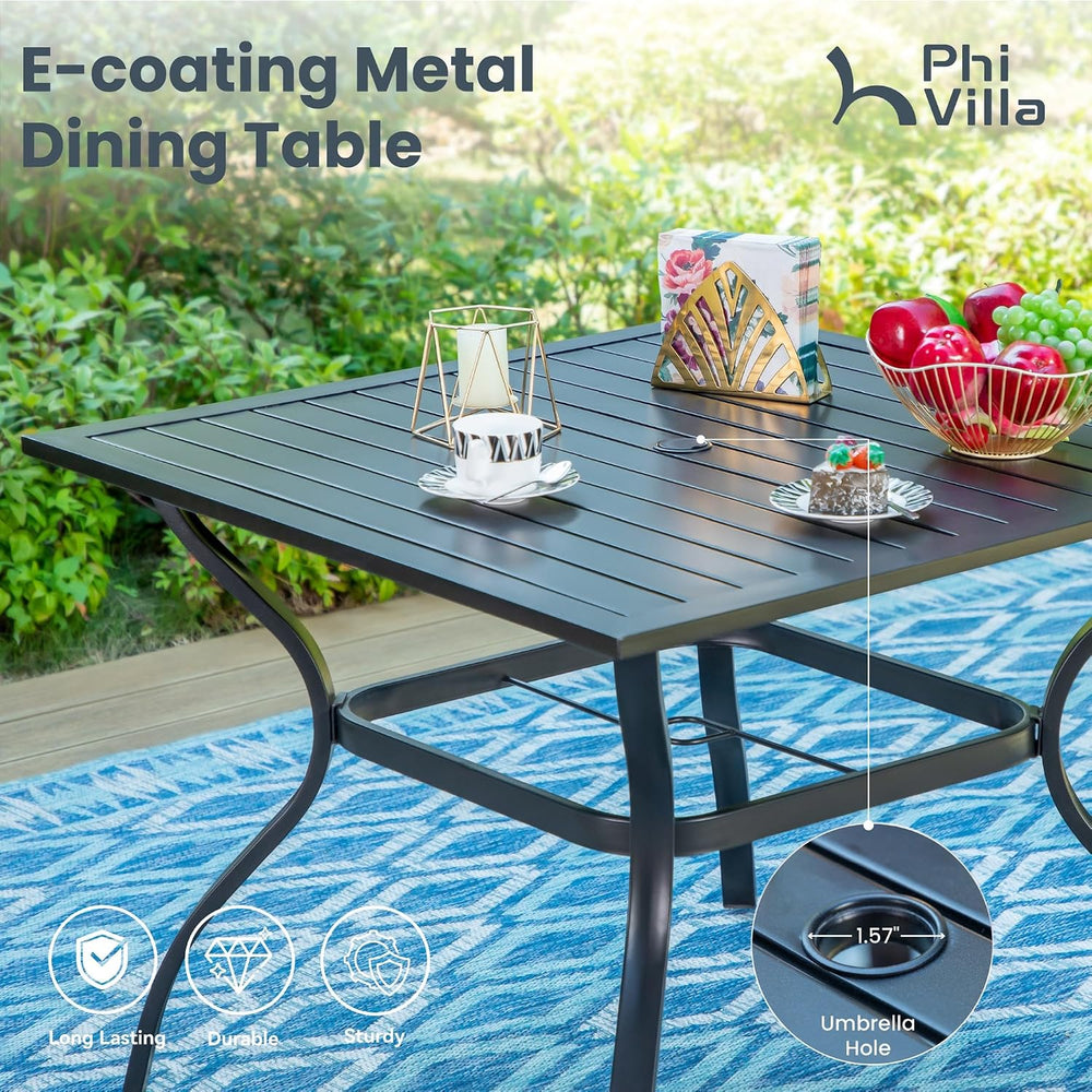 PHI VILLA 5 Pcs Patio Dining Set for 4, Swivel Mesh Chairs, Blue