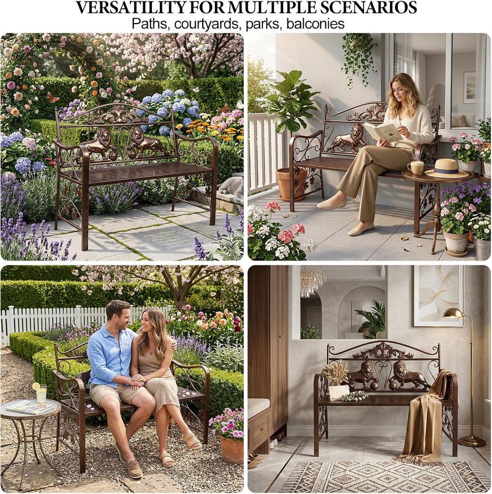 44.5" Outdoor Garden Bench, Heavy-Duty Metal Frame Patio Park Bench with...