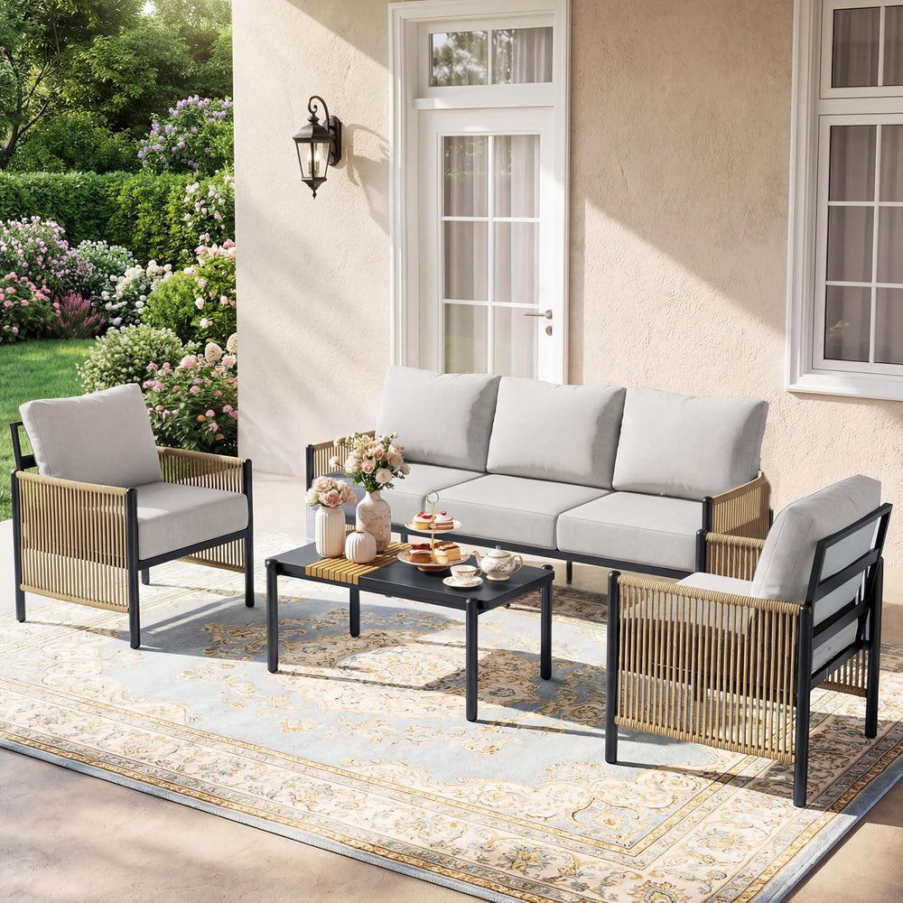 Aluminum Patio Furniture Set for 5, Rope Woven Outdoor Sofa Set