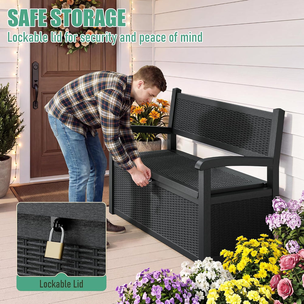 120 Gallon Outdoor Storage Bench, Storage Bench, Deck Box, Black