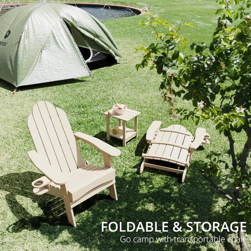 LUE BONA Folding Adirondack Chairs Set of 2, HDPS Fire Pit Chairs, Sand